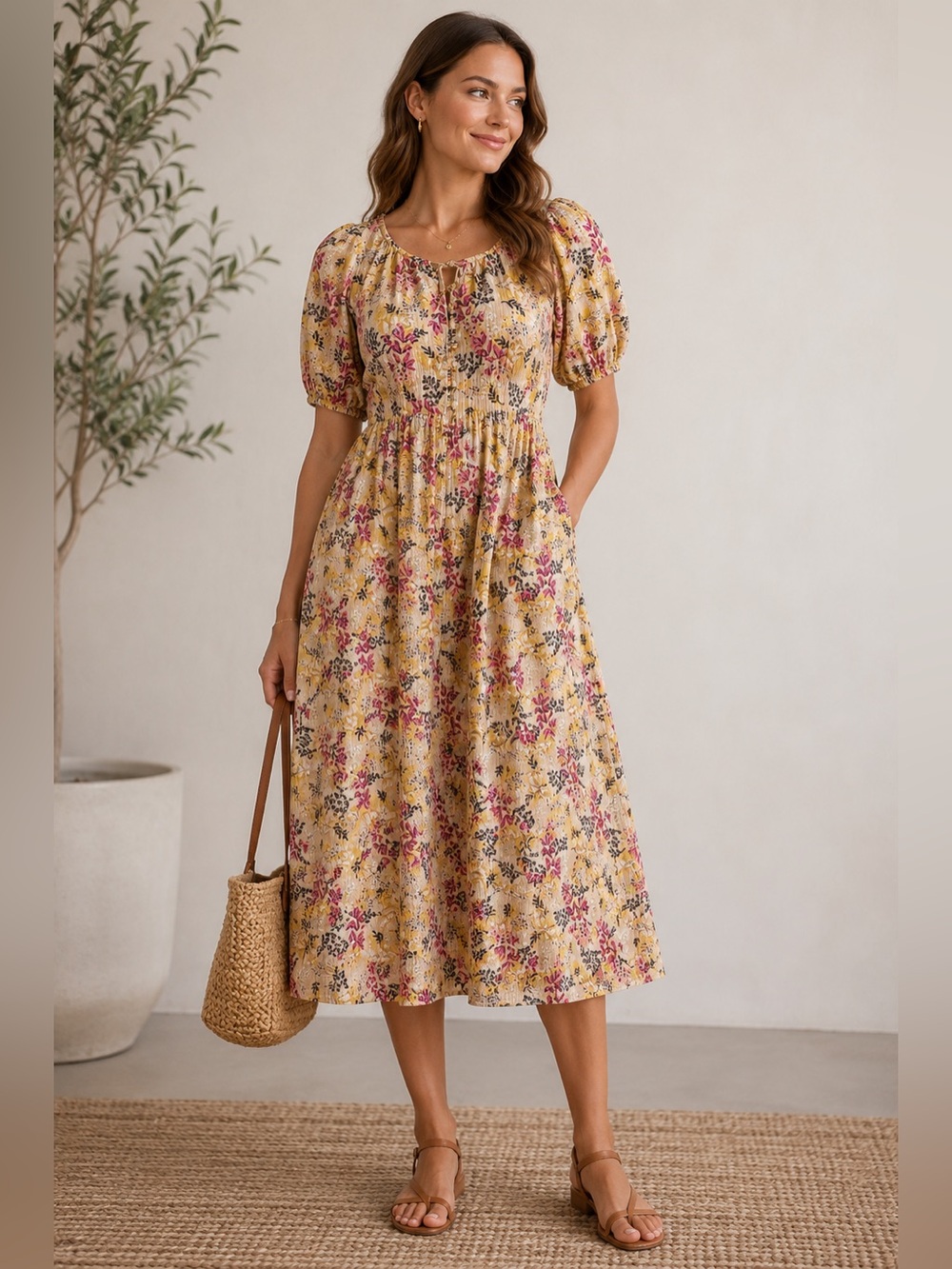 LOFT Floral Tiered Midi Dress XS | Cottagecore Boho Fairy Floral | Retail $89 - Picture 1 of 7